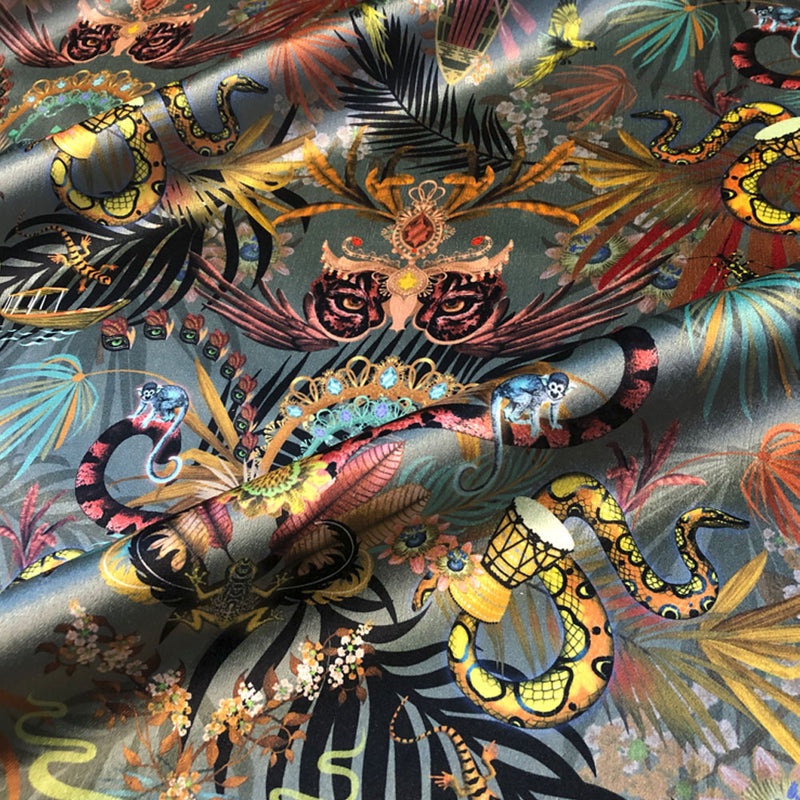 Amazon Trip in Jade | Green Jungle Print Velvet Fabric
