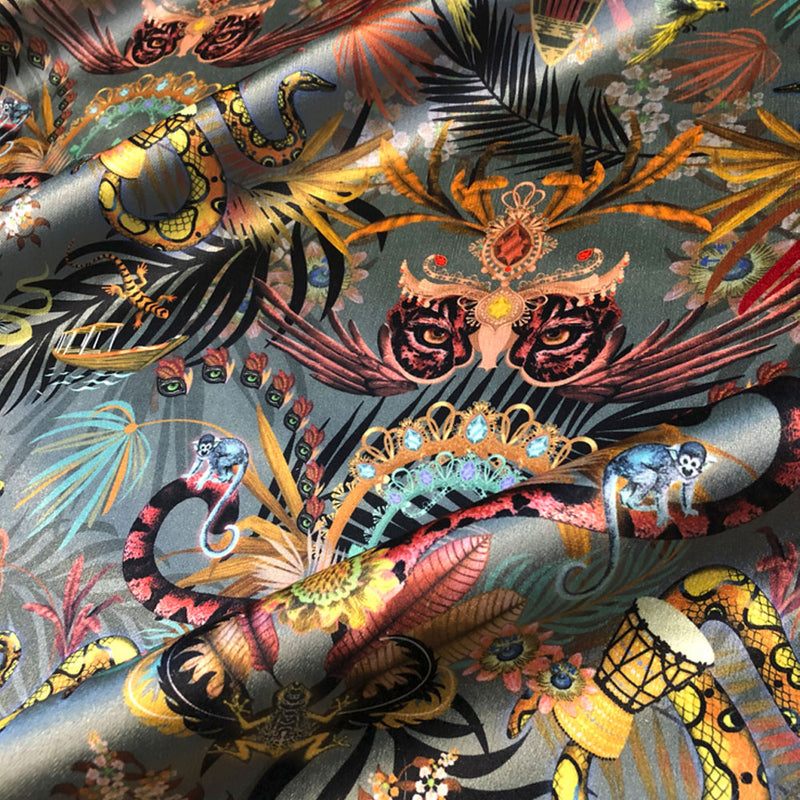 Amazon Trip in Jade  | Green Velvet Fabric Sample