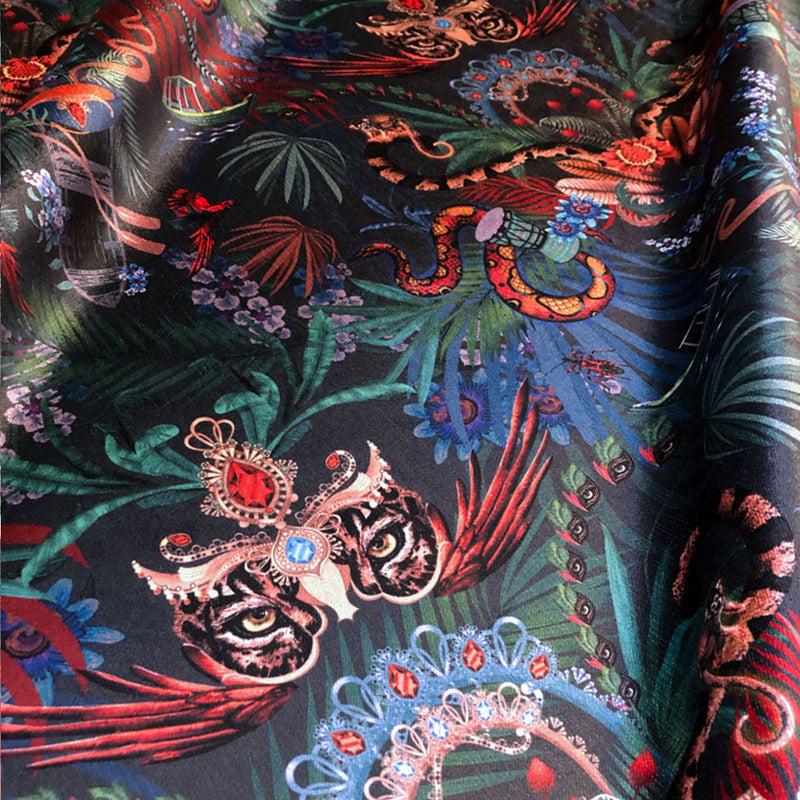 Amazon Trip in Midnight | Blue Velvet Fabric Sample