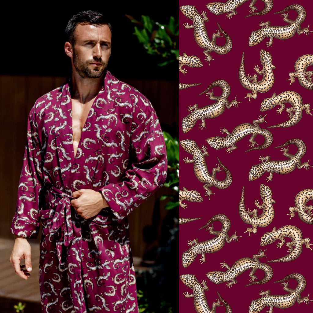 Geckos in Claret | Lightweight Men's Dressing Gown