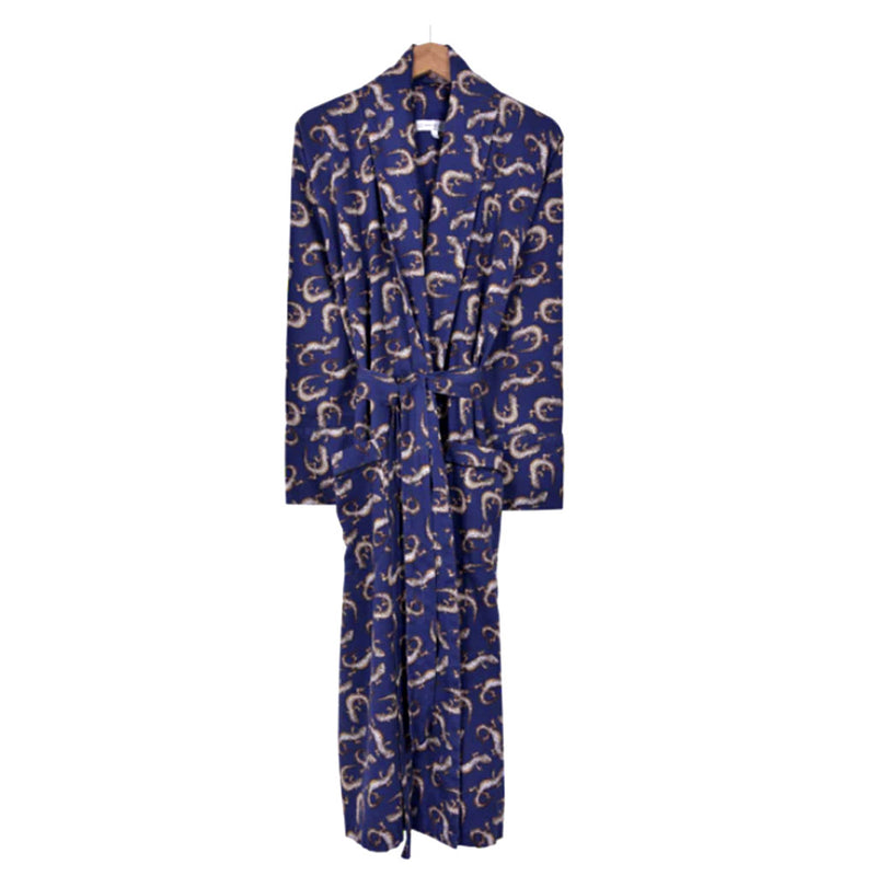 Geckos in Navy Blue  Luxury Men's Dressing Gown – Becca Who