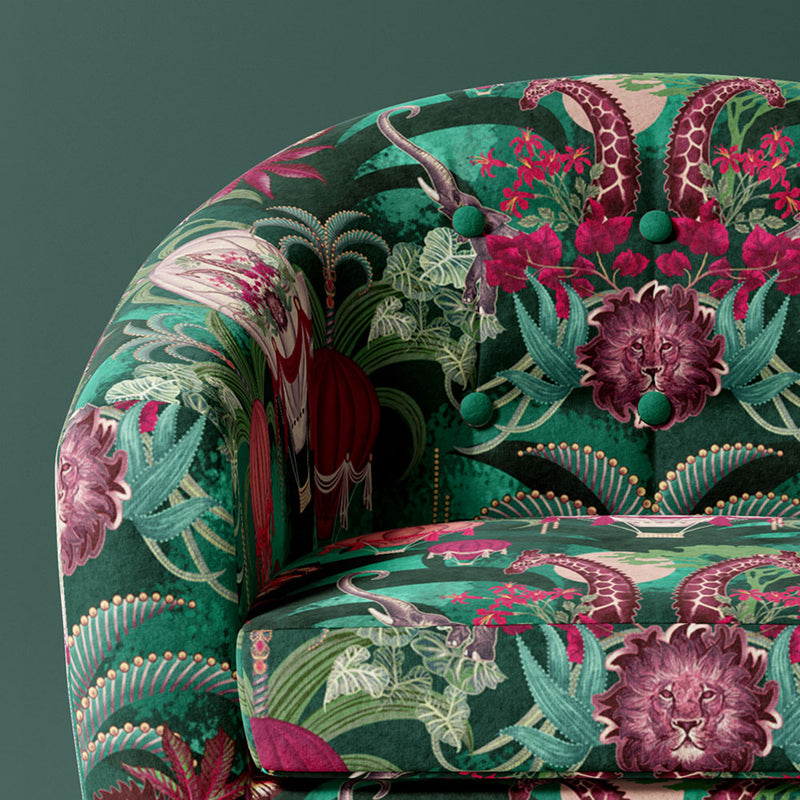 Becca Who Fabric Design Balloon Safari statement upholstery velvet in Emerald Green