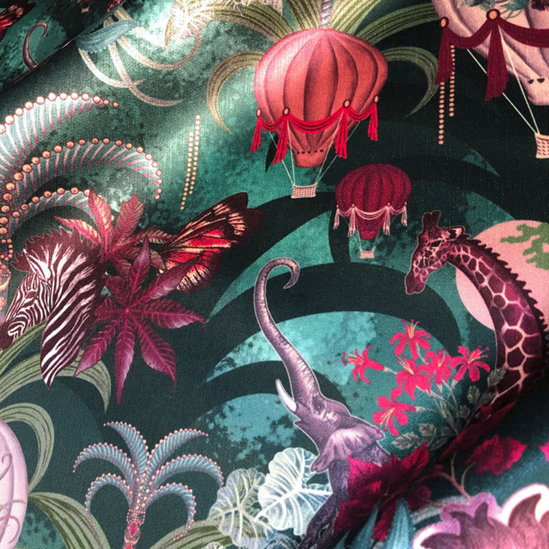 Balloon Safari in Emerald | Green Velvet Fabric