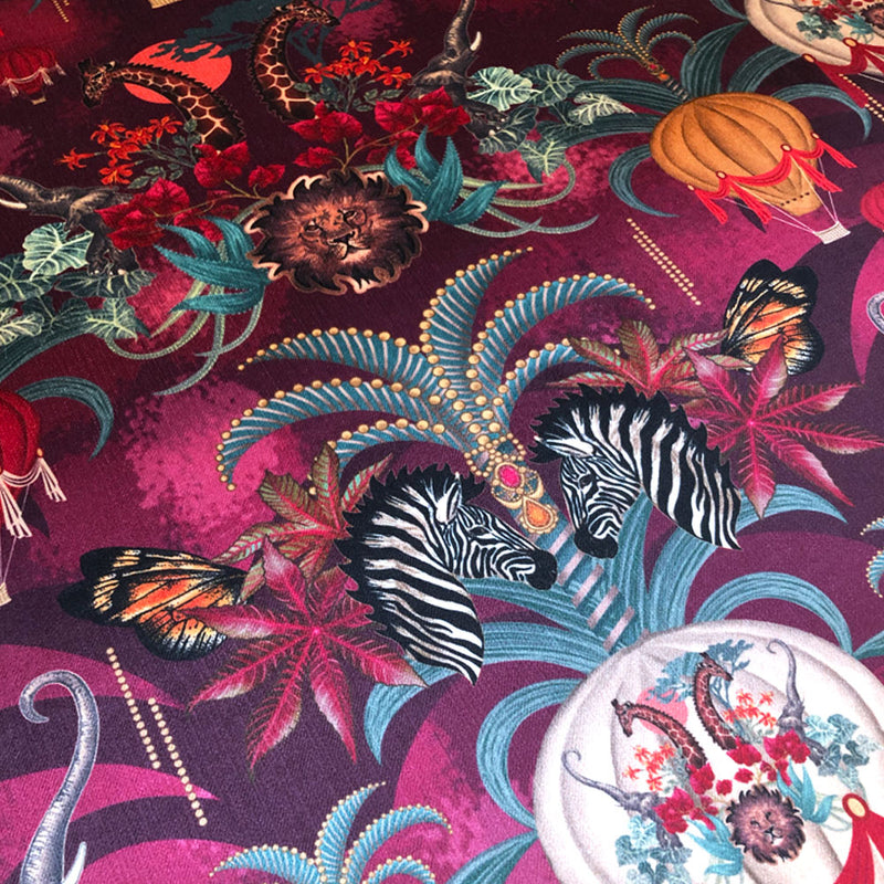 Balloon Safari in Ruby | Pink & Claret Velvet Fabric