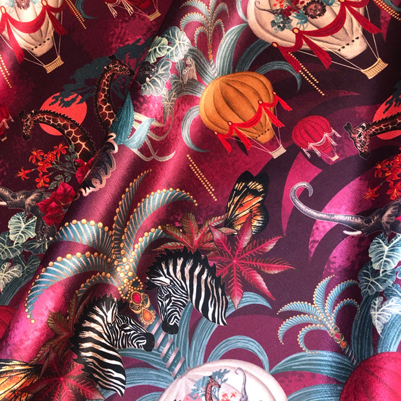 Balloon Safari in Ruby | Velvet Fabric Sample