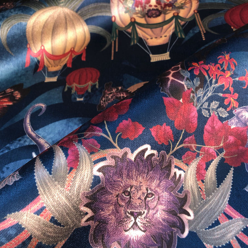 Balloon Safari in Sapphire | Blue Velvet Fabric