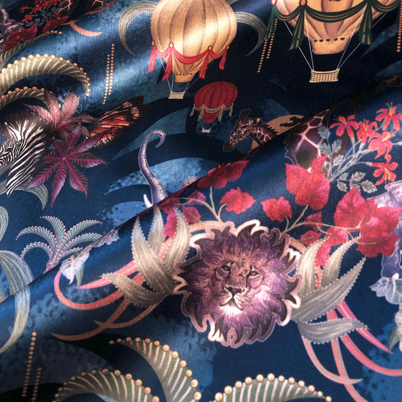 Balloon Safari in Sapphire | Blue Velvet Fabric