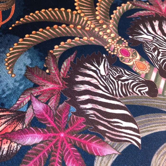 Designer fabric with African Animals design on dark blue velvet by Becca Who