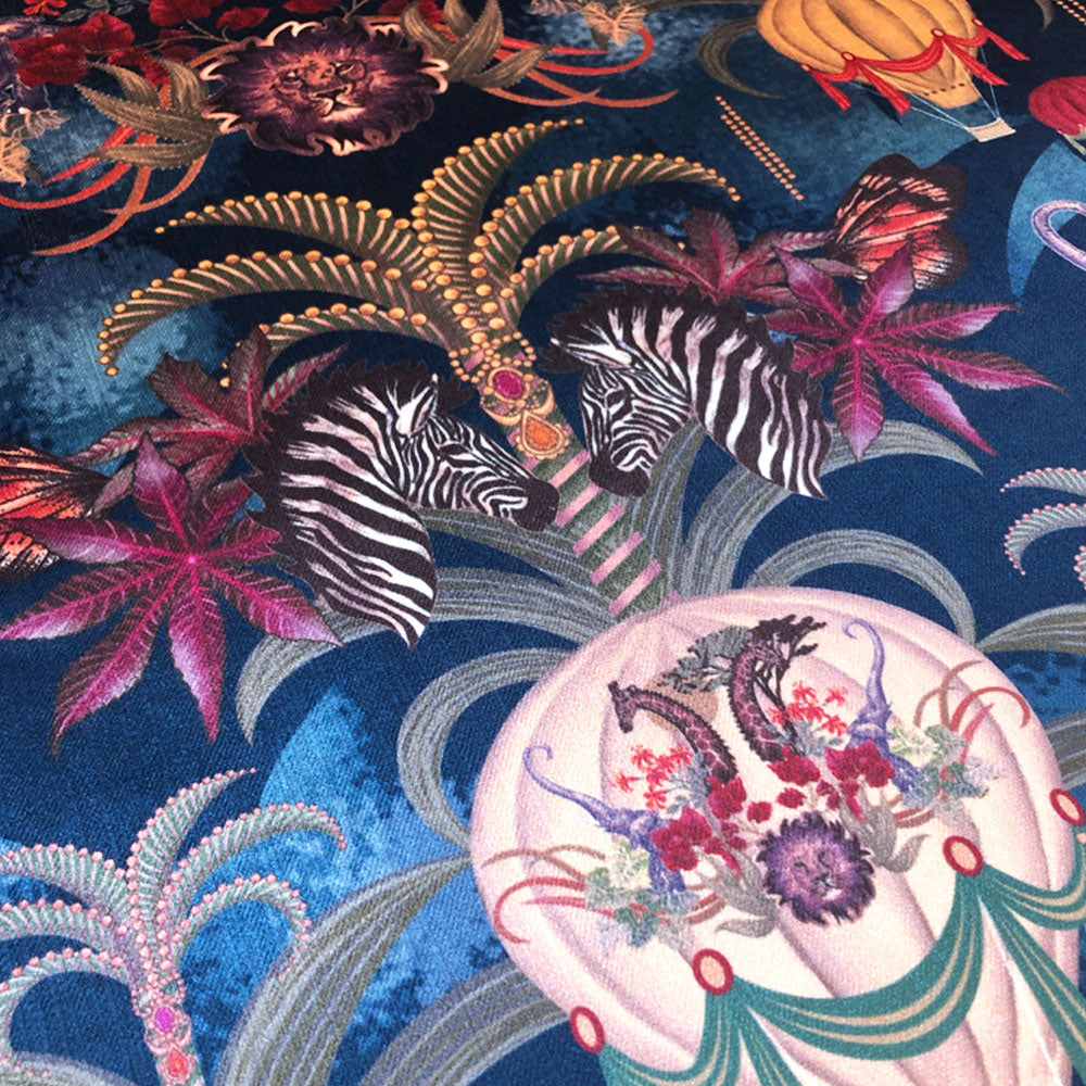 Balloon Safari in Sapphire | Blue Velvet Fabric