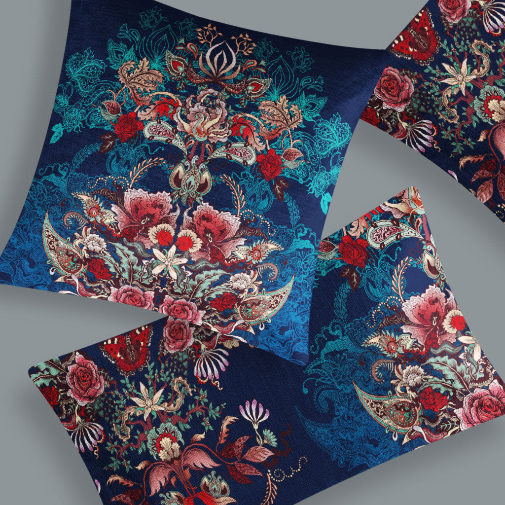 Eden in Twilight | Blue Patterned Velvet Fabric