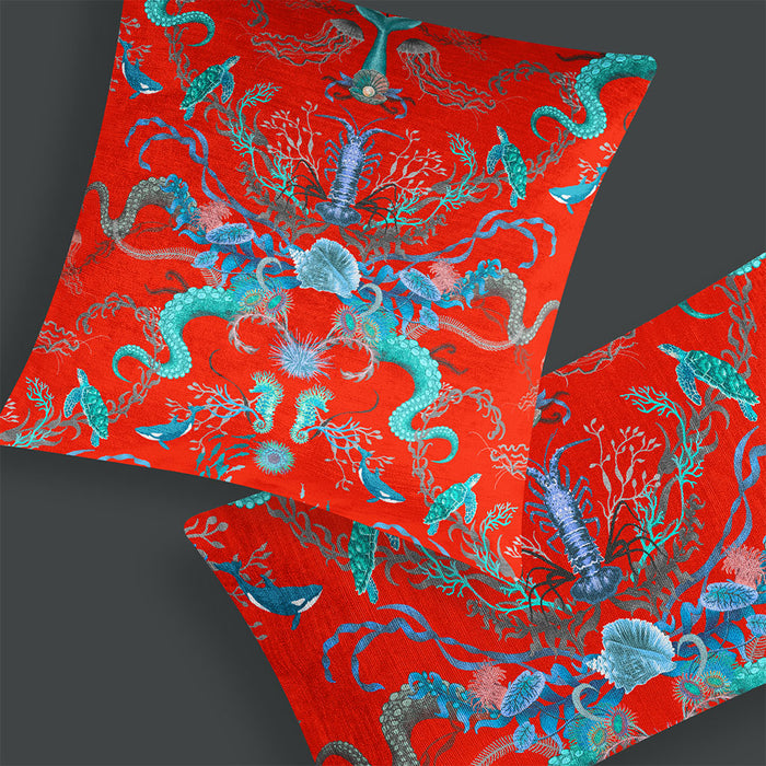 Ocean Treasures in Red Reef | Velvet Fabric