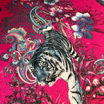 Bright Pink Patterned Velvet Upholstery Fabric with Magic Of India print by Designer Becca Who