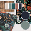 Becca Who Moodboard for decor inspiration with Bengal Rose Garden wallpaper