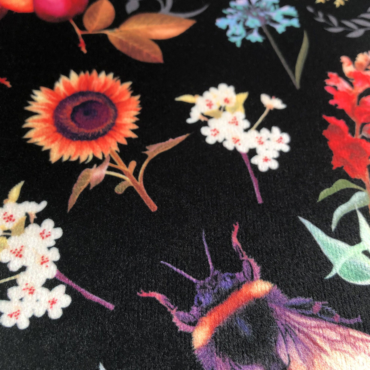 Bee Dance in Black | Non FR | 1 Half Metre Velvet Fabric