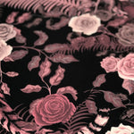 Detail of Becca Who Fabric Design Bengal Rose Garden of Tiger and Roses in Dusky Pink on Black
