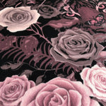 Texture close up of Becca Who Fabric Design Bengal Rose Garden of Tiger and Roses in Dusky Pink on Black