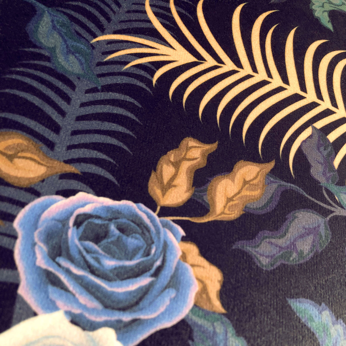 Bengal Rose Garden in Midnight | Velvet Fabric Sample