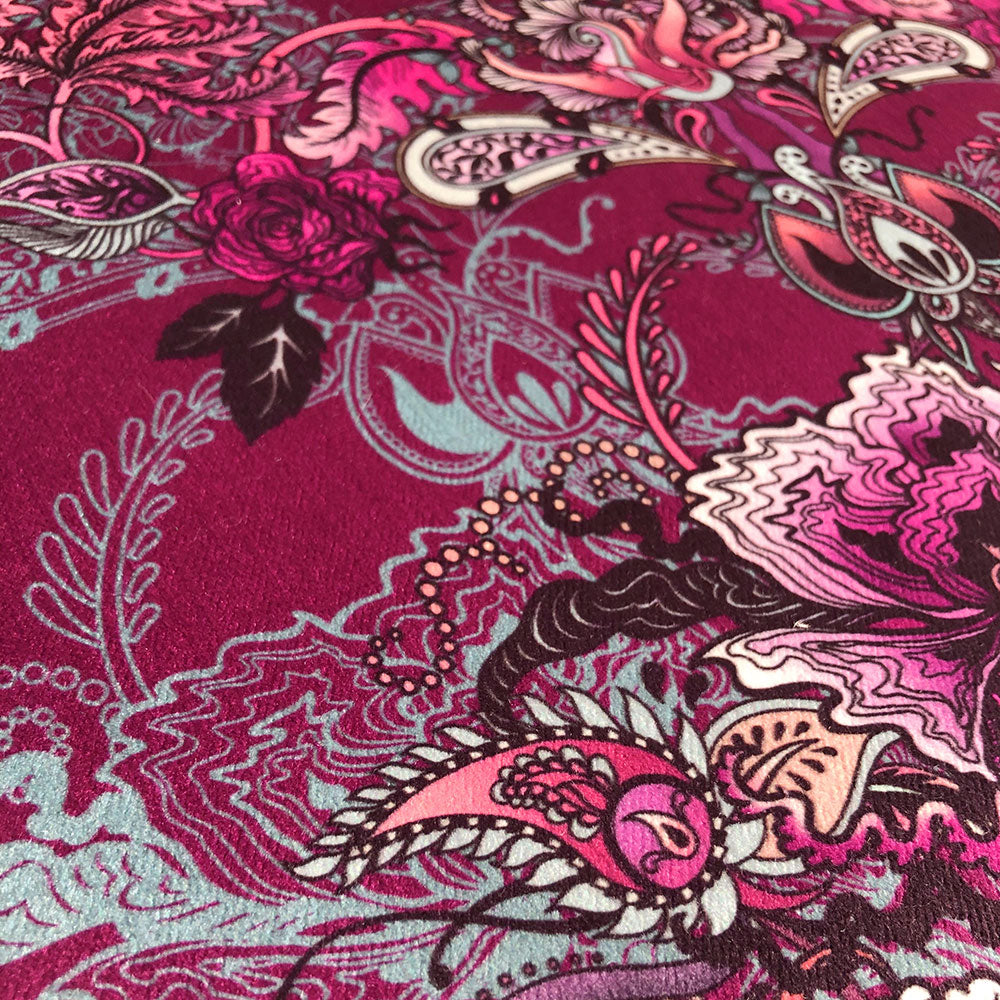 Claret Decorative Patterned Velvet Fabric by Designer, Becca Who