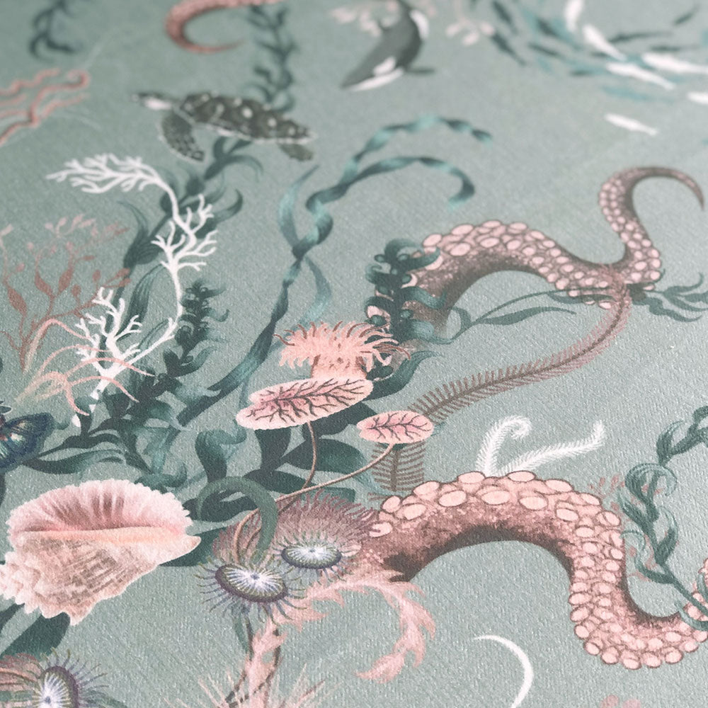 Pale Green Ocean Fabric for Coastal Interiors by Designer, Becca Who