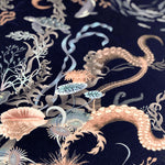 Ocean Treasures in Deepwater | Dark Blue Velvet Fabric