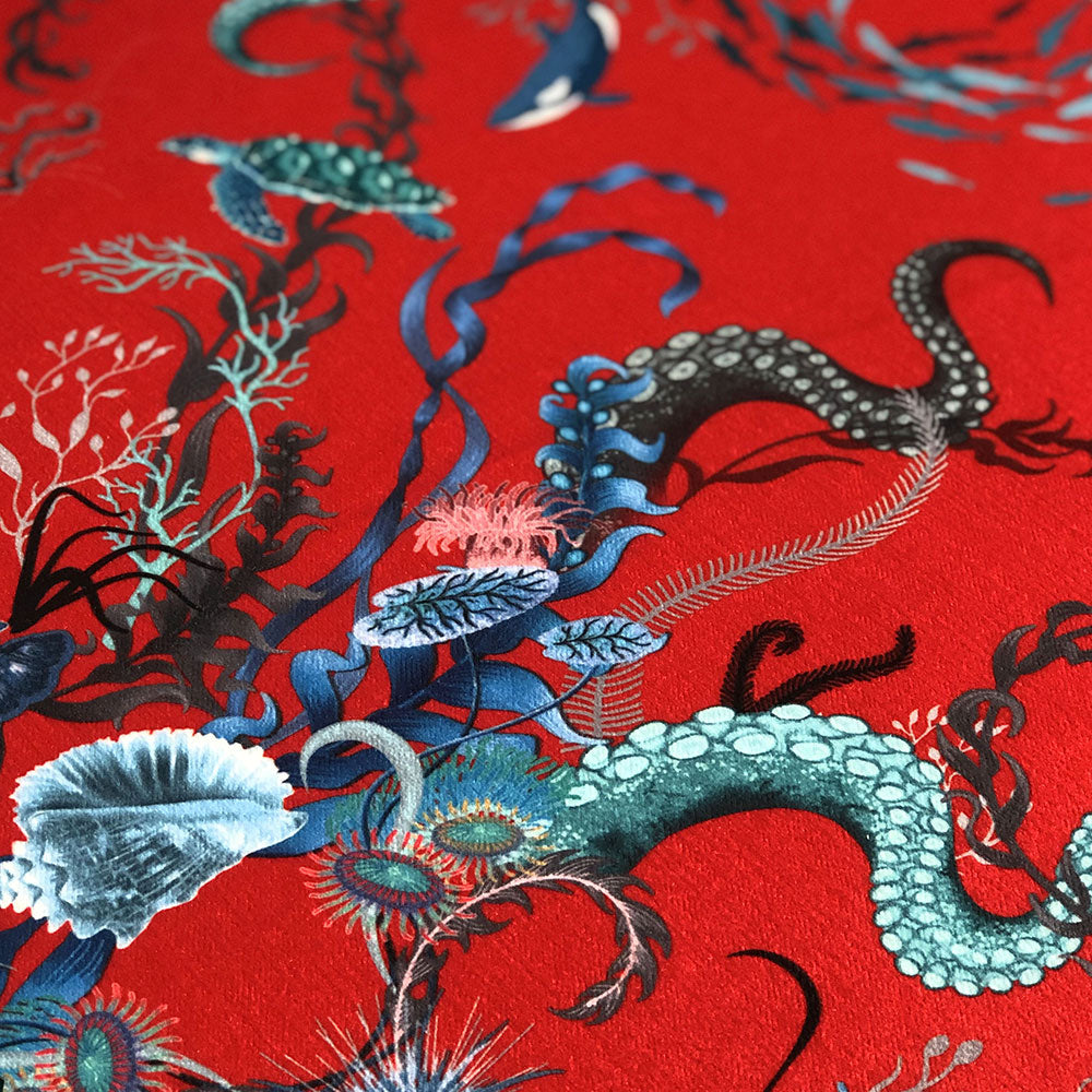Ocean Treasures in Red Reef | Velvet Fabric Sample