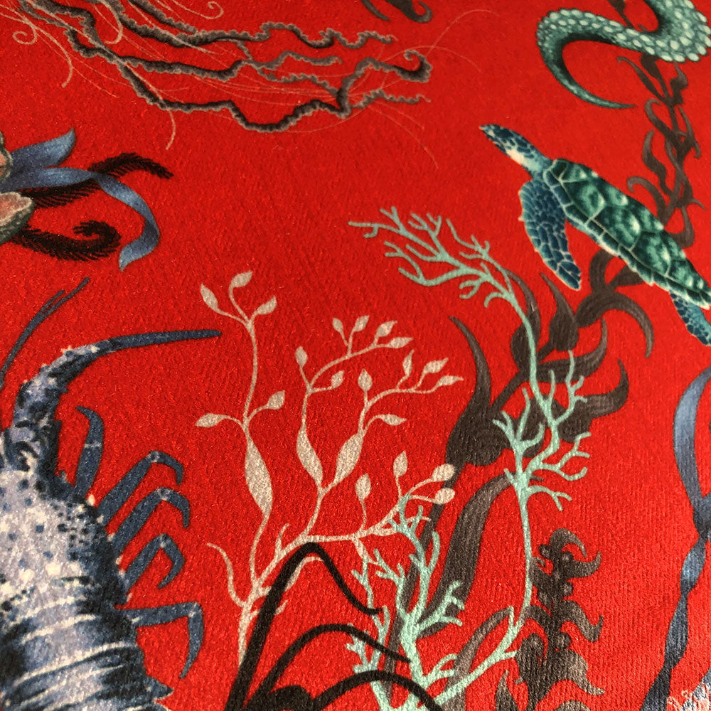 Ocean Treasures in Red Reef | Velvet Fabric