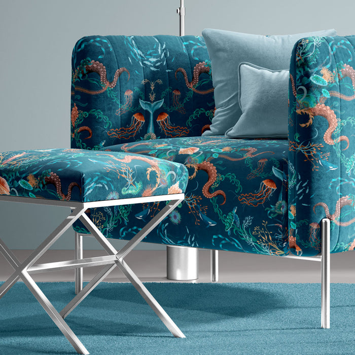 Ocean Themed Blue Fabric for Coastal Interiors by Designer Becca Who