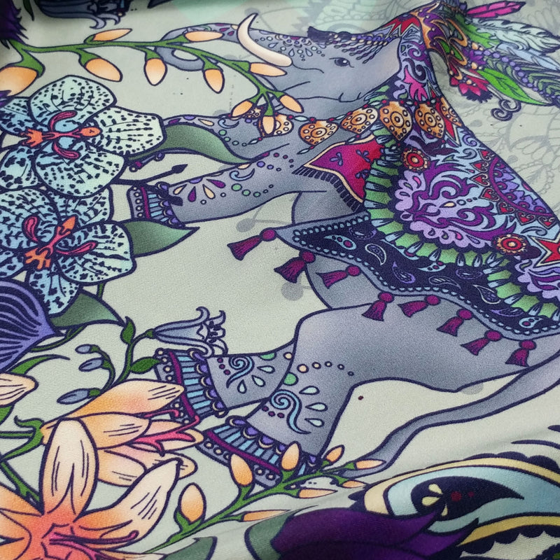 Owl & Elephants | Pure Silk Scarf 90cm