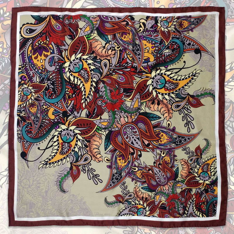 Paisley in Earthy Tones | Pure Silk Scarf 65cm