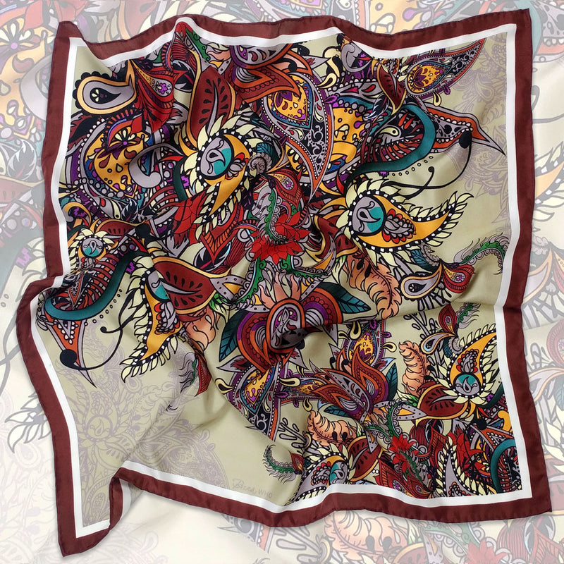 Paisley in Earthy Tones | Pure Silk Scarf 65cm