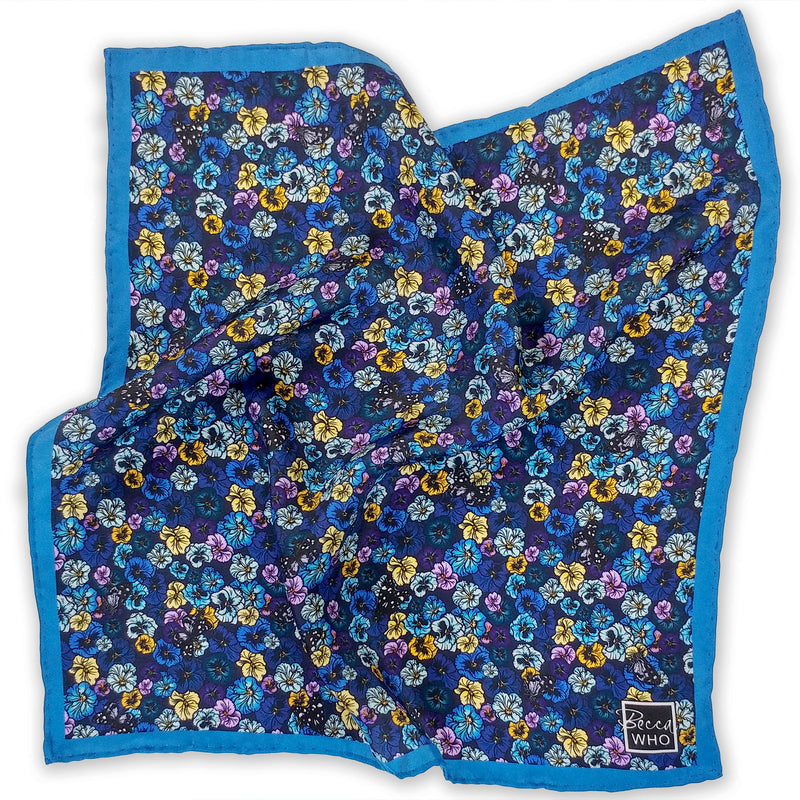 Wild Pansy | Silk Twill Pocket Square in Blue
