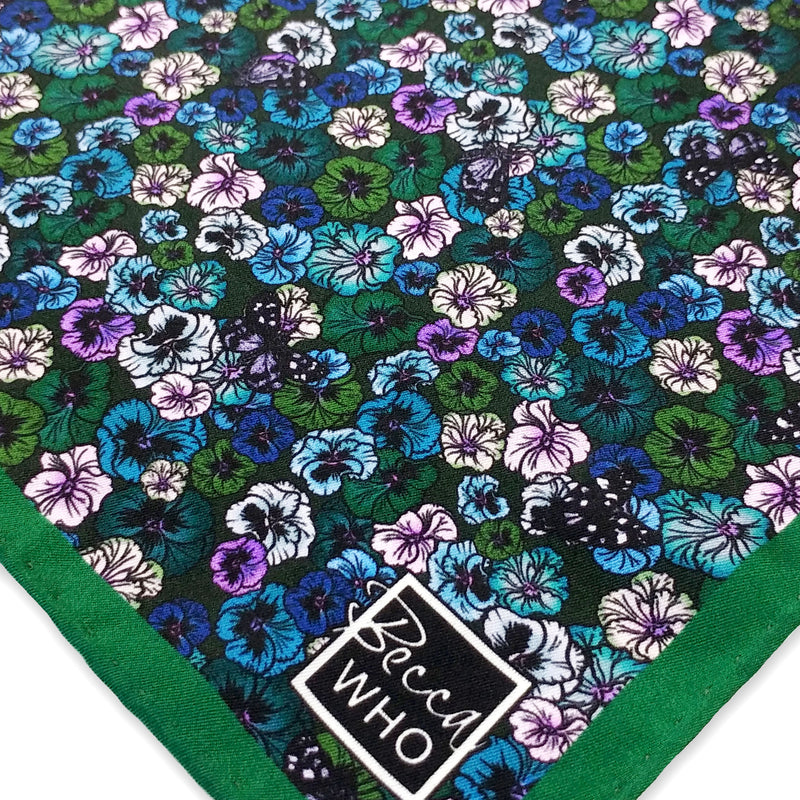 Wild Pansy | Silk Twill Pocket Square in Green
