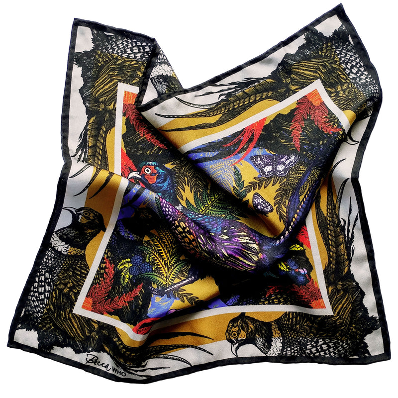 Pheasant | Silk Twill Pocket Square in Mustard