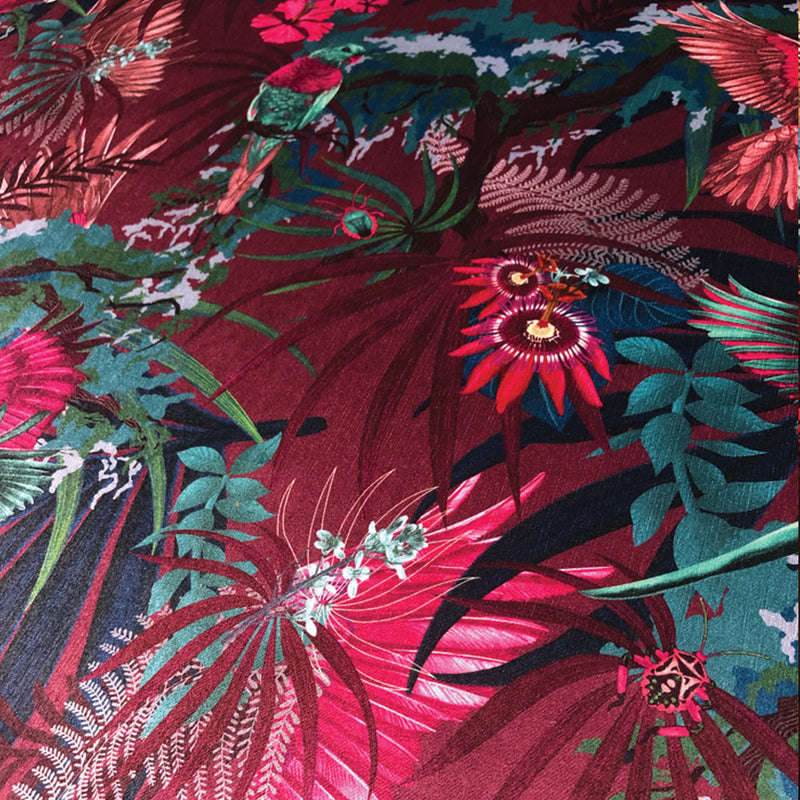 Rainforest Rush in Fever | Pink & Burgundy Patterned Velvet Fabric