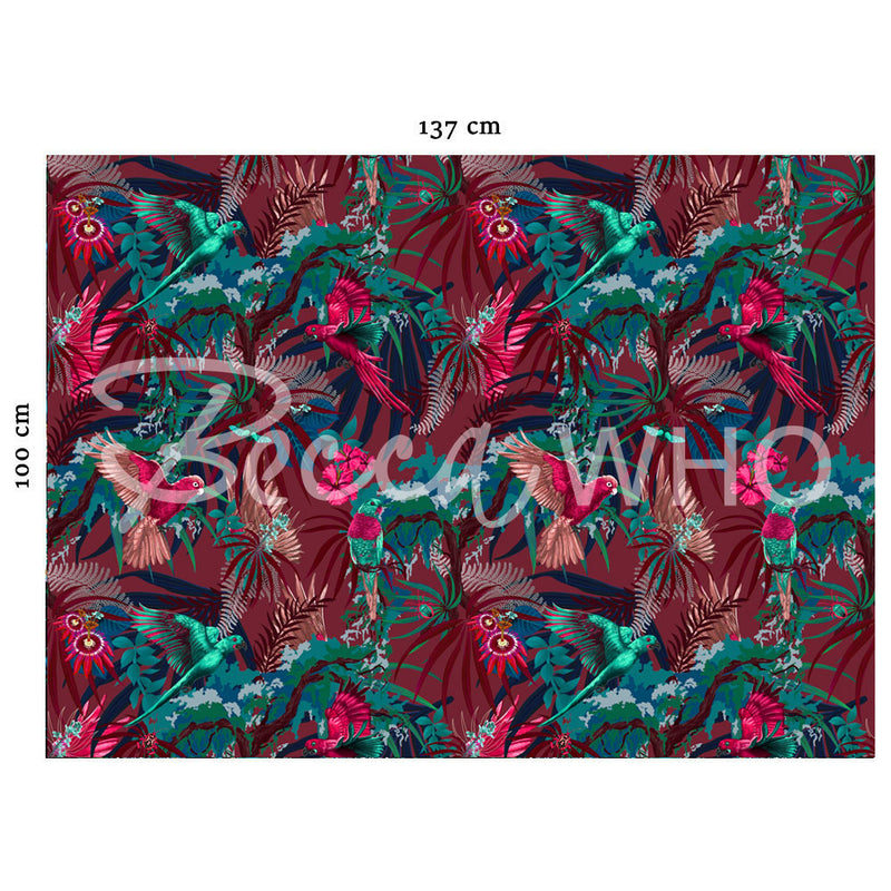 Rainforest Rush in Fever | Pink & Burgundy Patterned Velvet Fabric