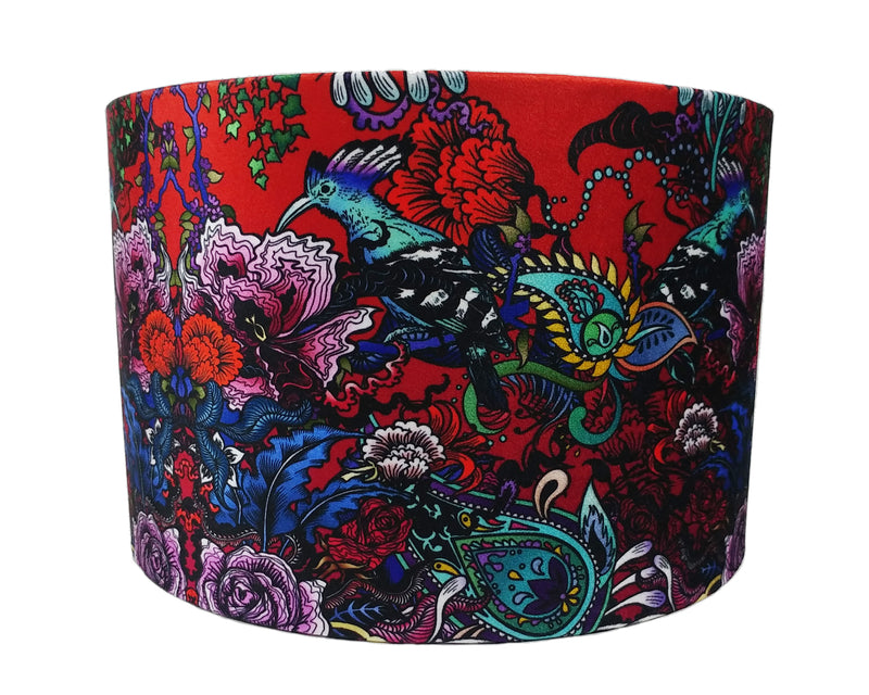 Tropical England | Velvet Drum Lampshade in Scarlet